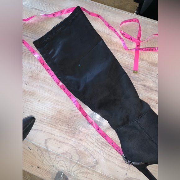 Venus Stiletto Black Suede Crystal Embellished Knee High Boots - Picture 16 of 17